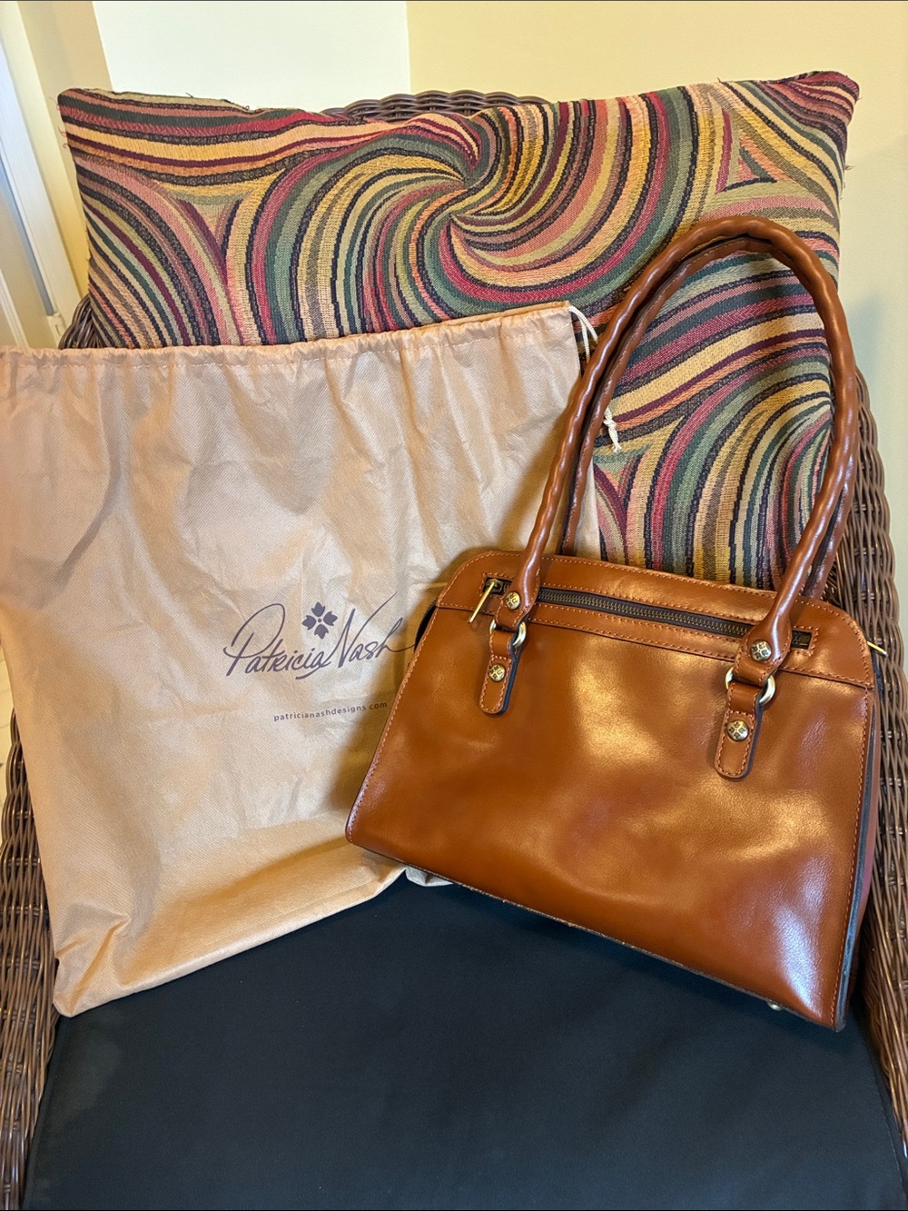 Patricia Nash Cognac Brown Braided-Handle Leather Satchel